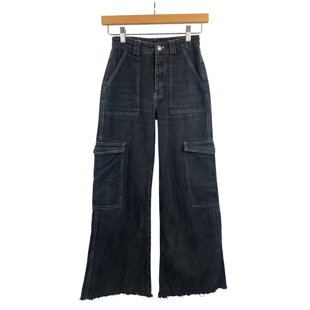 Women’s Altered State Vintage Black Distressed Wide Leg Cargo Jeans Size XS
